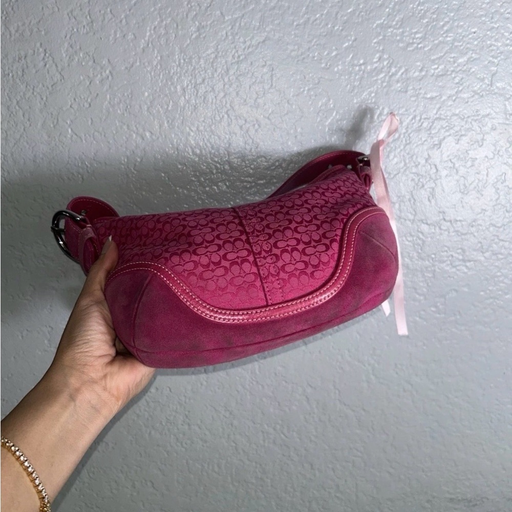 COACH Hot Pink Signature Leather Hobo Shoulder Bag - Picture 7 of 9